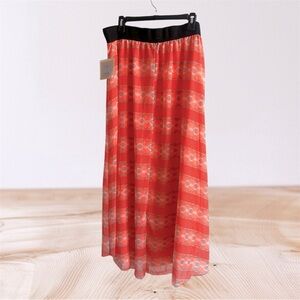 Lucy| Bright Coral & Cream Northwestern Print Maxi Skirt| XL